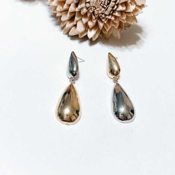 Two tone geo dangle earrings M266 - Picture 2 of 4